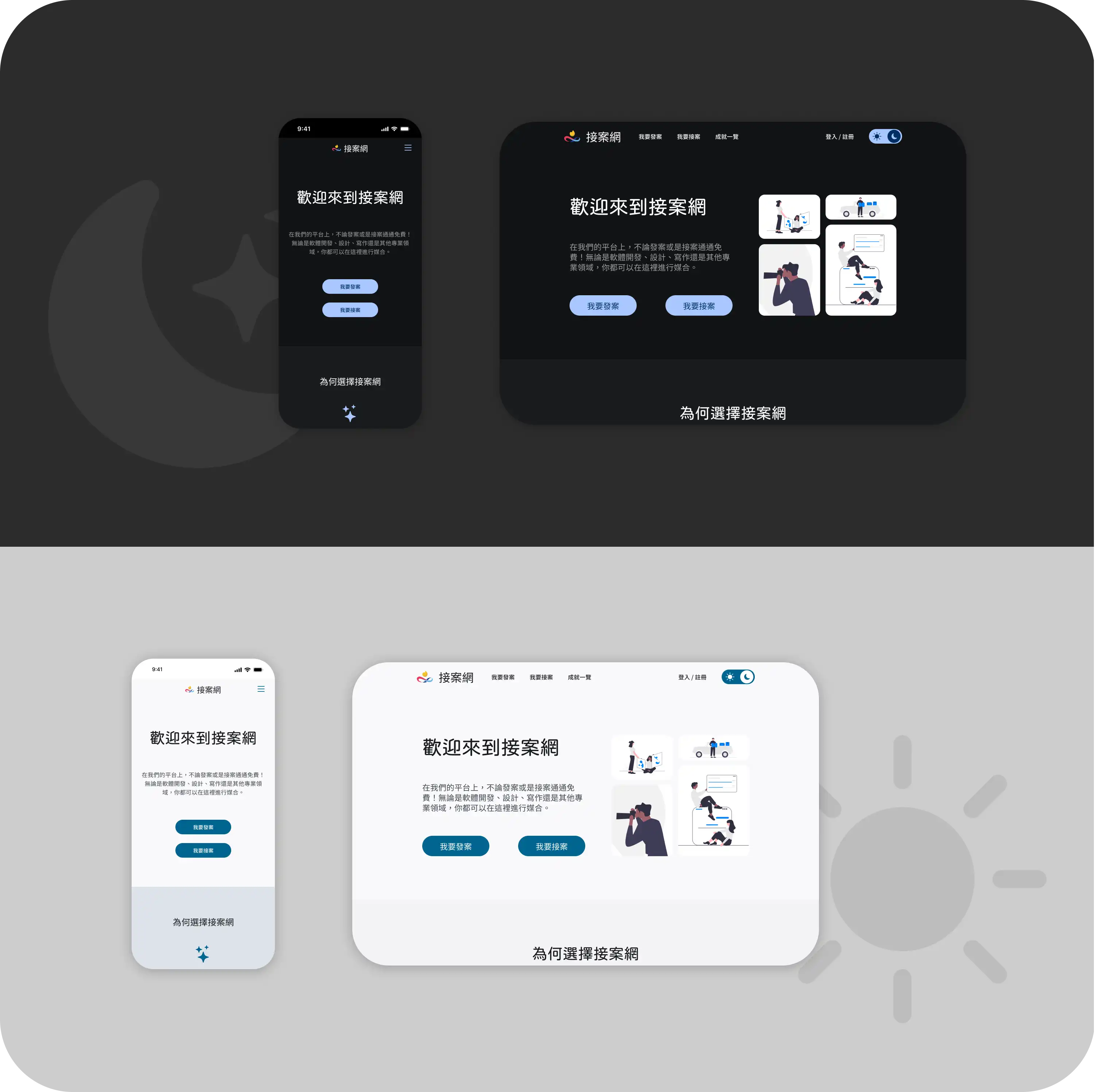 We designed the website to be responsive, accommodating both dark and light modes.